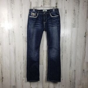 Gumm jeans dark wash straight leg denim jeans embellished pockets size 13-14
